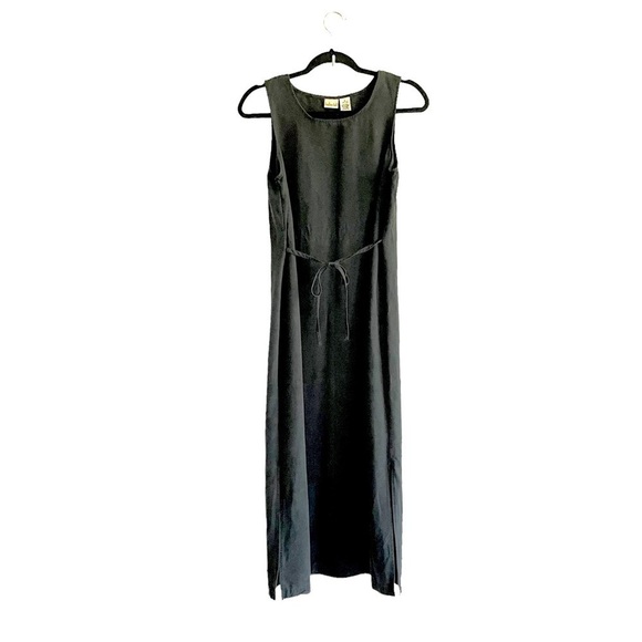 Linden HILL Vintage Silk Sleeveless Midi Maxi Dress Tie Waist Belt Black S - Picture 1 of 5